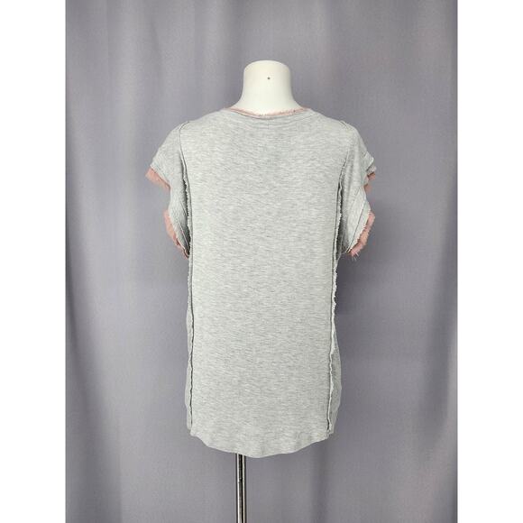 Anthropologie Dolan Shirt Womens Medium Gray Pink Raw Edge Knit Tee Made USA - Picture 2 of 10